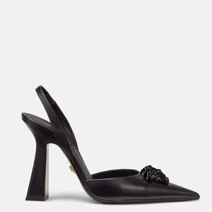 $1,125, Versace La Medusa Leather Slingback Pumps in Black